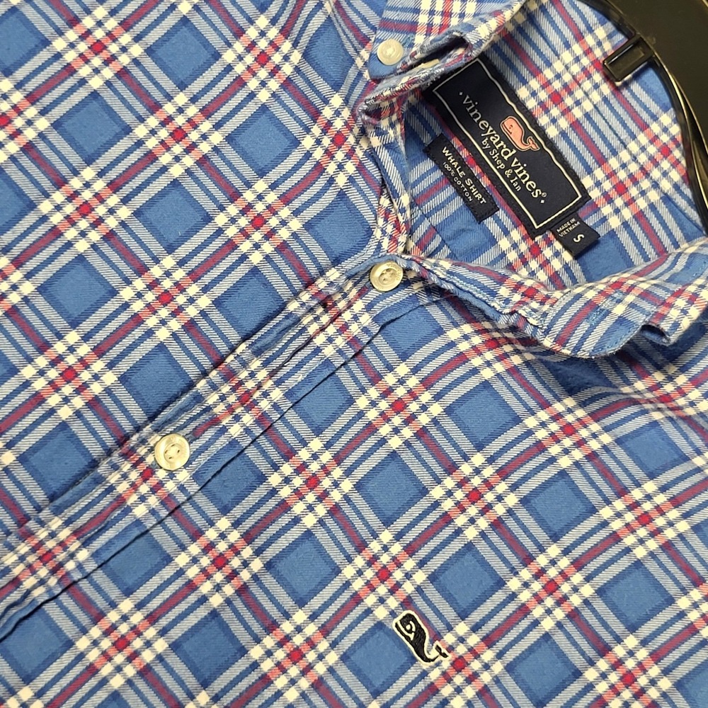 Vineyard Vines Whale Shirt Mens Small Blue Plaid Flannel Button Down Long Sleeve